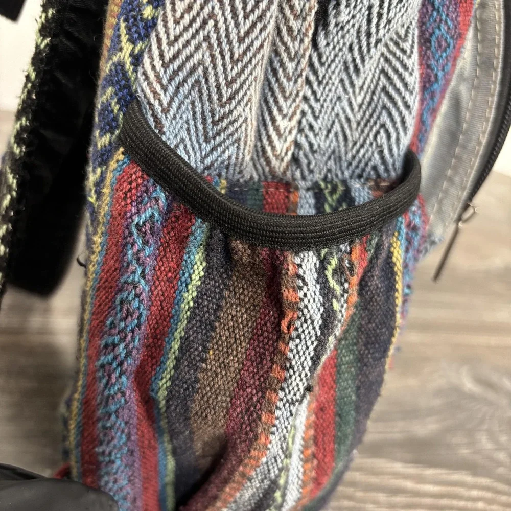 The Collection Royal Backpack Unisex Large Multicolor Hemp Striped Boho Nepal